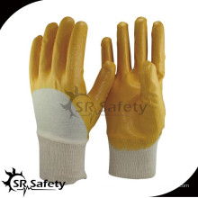 SRSAFETY Gelb getaucht Nitril Handschuh / Licht Nitril Handschuh Verriegelung Futter NBR1260-Y